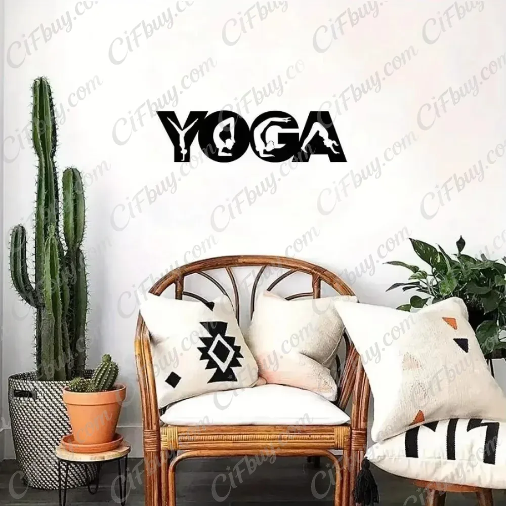 Home Gym Yoga - CIFBUY Hiasan Dinding Logam dengan Gambar