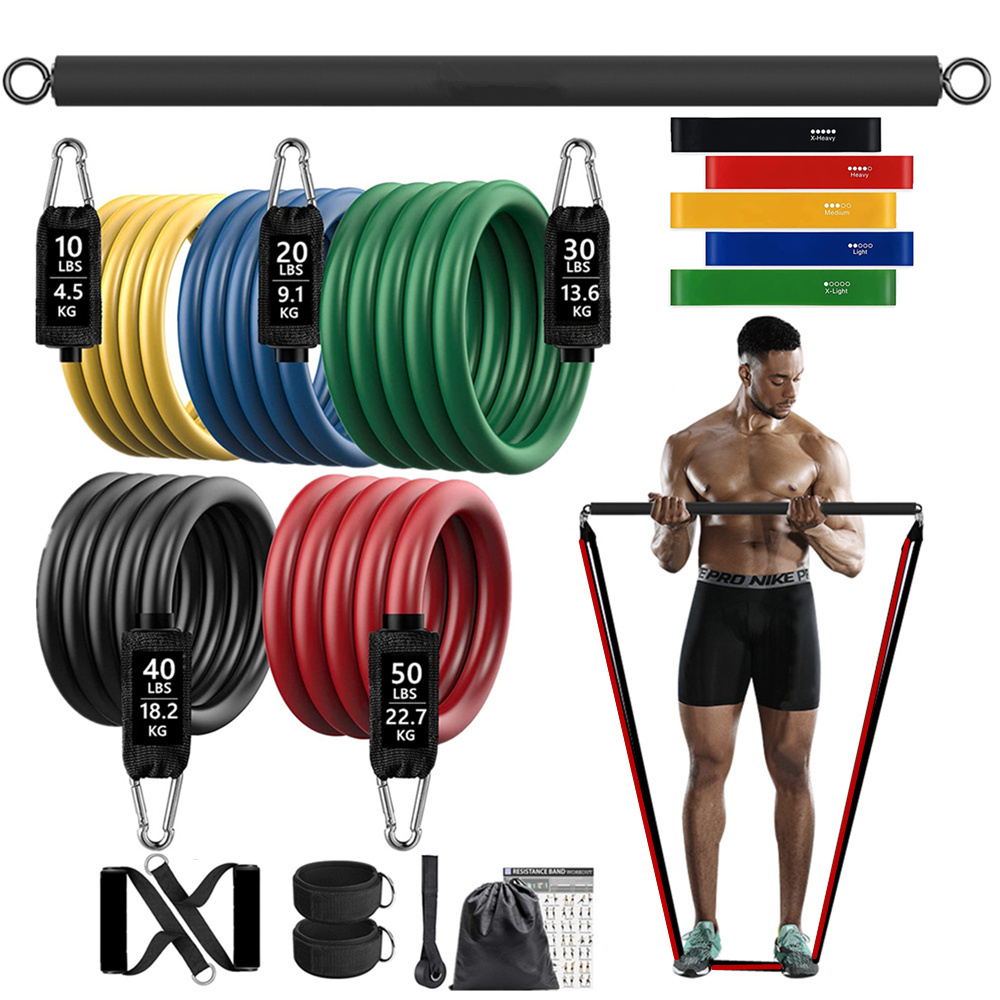 Home Gym Equipment Set - 150lb Gelang Elastis Tahan Rampasan Kebugaran